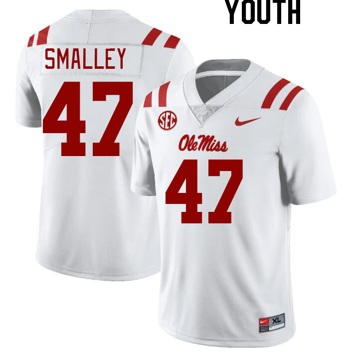 Youth #47 Wyatt Smalley Ole Miss Rebels College Football Jerseyes Stitched Sale-White - Click Image to Close